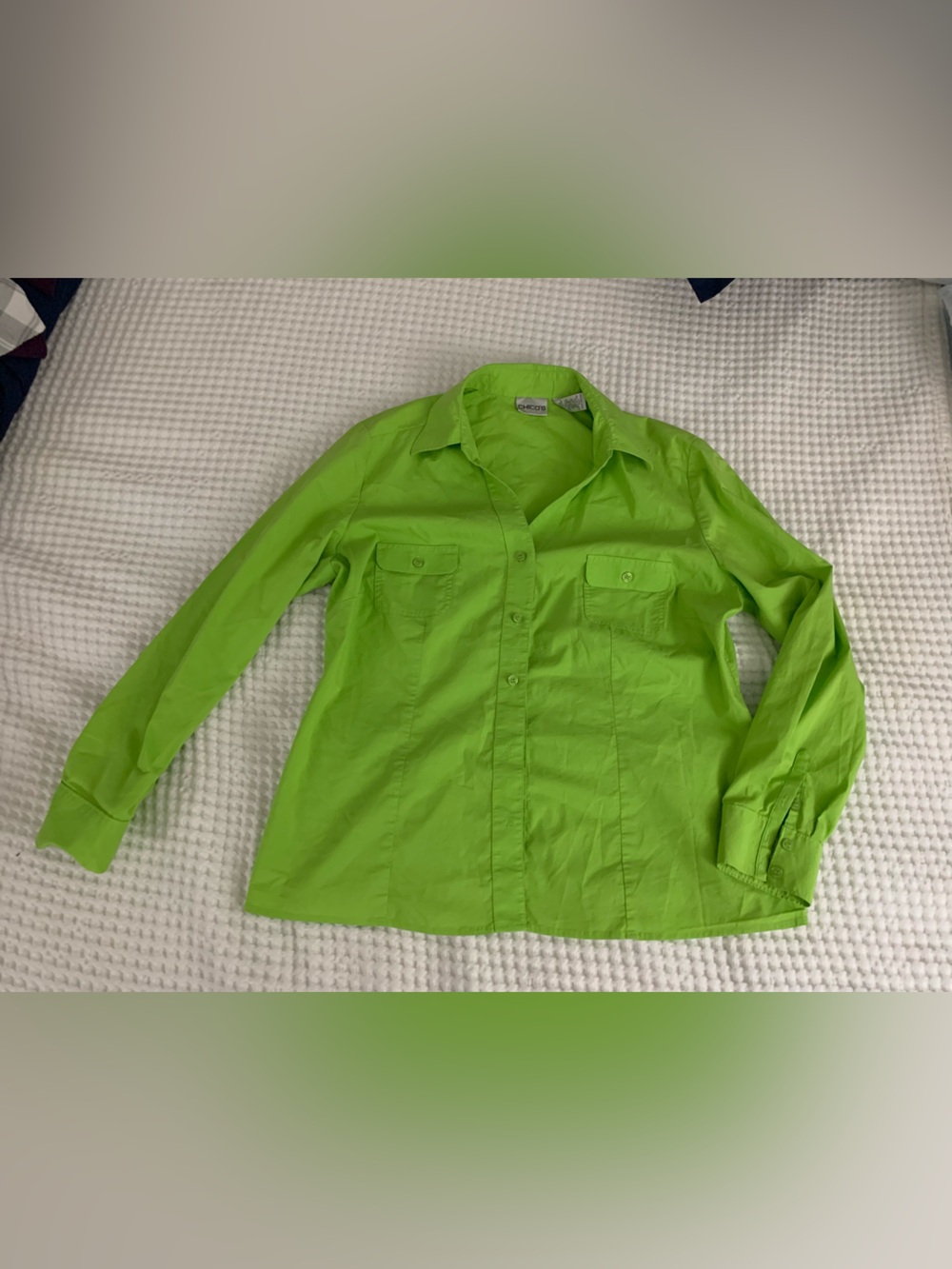 Chico's Bright Lime Green Button-Down Shirt size 2